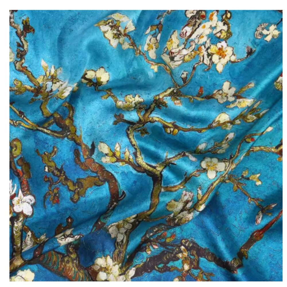 Van Gogh Cherry Blossom Silk Shawl Scarf 72x34 Artist Floral Wrap New - Picture 5 of 6
